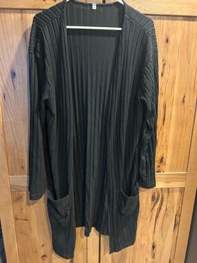 Black Ribbed Open-Front Cardigan